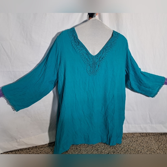 Avenue plus size 22/24 aqua crochet trim tunic - Picture 14 of 14